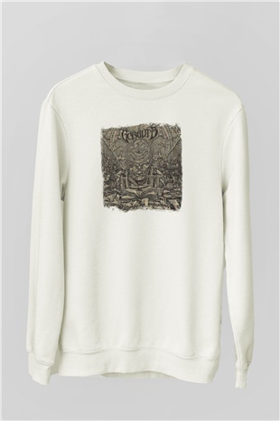 Gorguts Baskılı Unisex Beyaz Sweatshirt