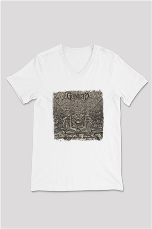 Gorguts Baskılı Unisex Beyaz V Yaka Tişört
