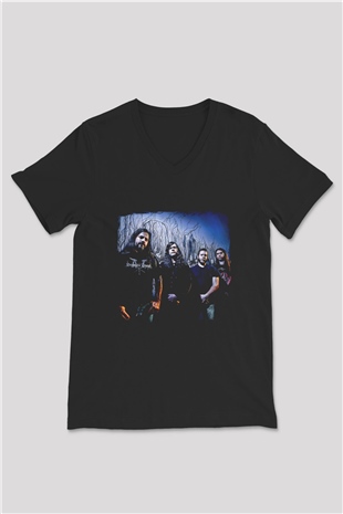 Gorguts Baskılı Unisex Siyah V Yaka Tişört
