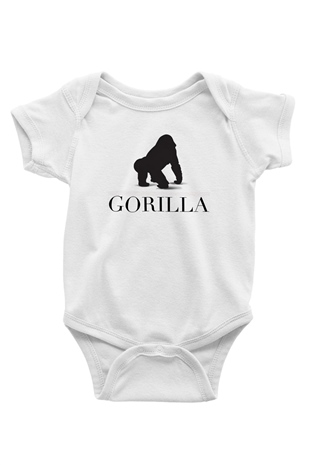 Goril Baskılı Beyaz Unisex Bebek Body - Zıbın