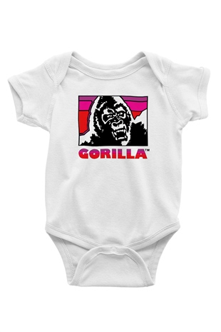 Goril Baskılı Beyaz Unisex Bebek Body - Zıbın