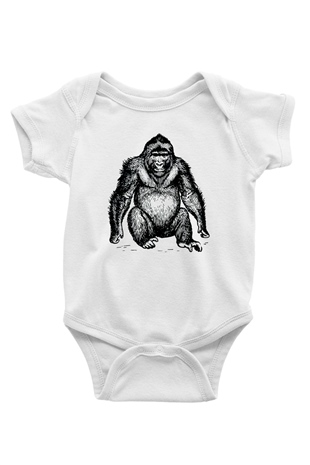Goril Baskılı Beyaz Unisex Bebek Body - Zıbın