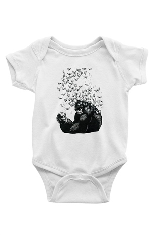 Goril Baskılı Beyaz Unisex Bebek Body - Zıbın
