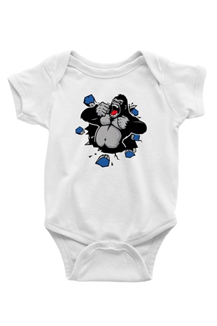 Goril Baskılı Beyaz Unisex Bebek Body - Zıbın