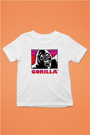 Goril Baskılı Beyaz Unisex Çocuk Tişört