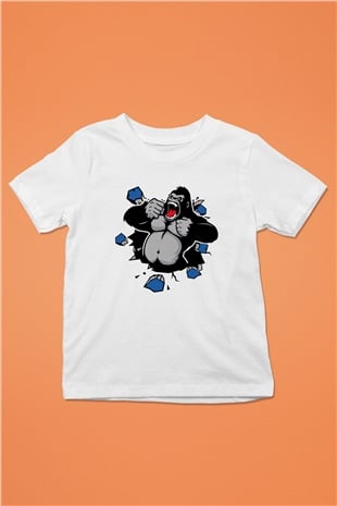 Goril Baskılı Beyaz Unisex Çocuk Tişört