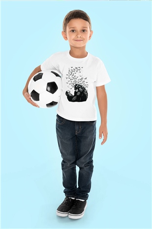 Goril Baskılı Beyaz Unisex Çocuk Tişört