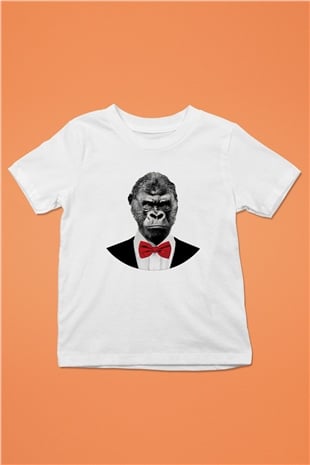 Goril Baskılı Beyaz Unisex Çocuk Tişört