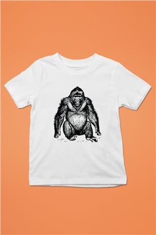 Goril Baskılı Beyaz Unisex Çocuk Tişört