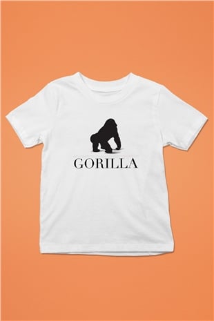 Goril Baskılı Beyaz Unisex Çocuk Tişört