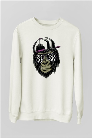 Goril Baskılı Unisex Beyaz  Sweatshirt