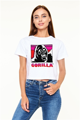 Goril Beyaz Croptop Tişört