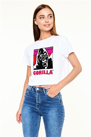 Goril Beyaz Croptop Tişört