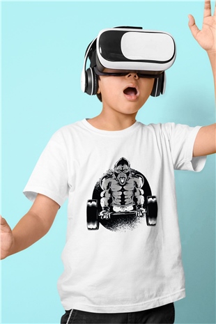 Goril Beyaz Unisex Çocuk Tişört