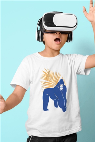 Goril Beyaz Unisex Çocuk Tişört