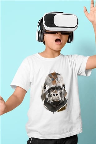 Goril Beyaz Unisex Çocuk Tişört