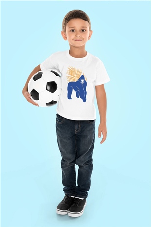 Goril Beyaz Unisex Çocuk Tişört