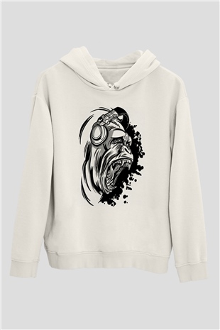 Goril Beyaz Unisex Hoodie