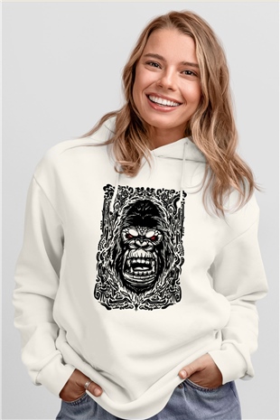 Goril Beyaz Unisex Hoodie
