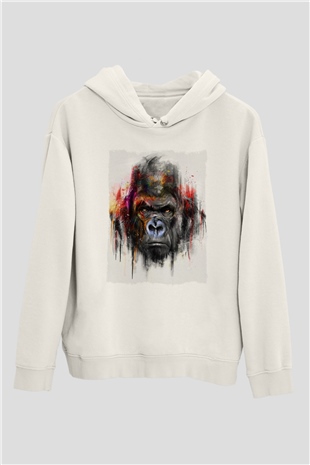 Goril Beyaz Unisex Hoodie