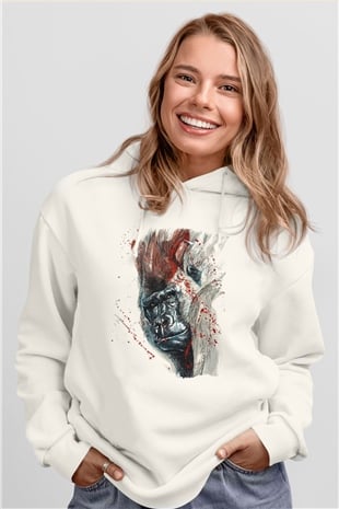 Goril Beyaz Unisex Hoodie