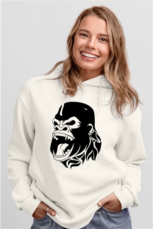 Goril Beyaz Unisex Hoodie