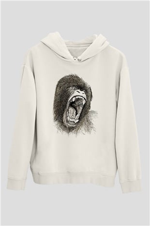 Goril Beyaz Unisex Hoodie