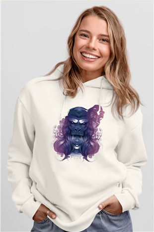 Goril Beyaz Unisex Hoodie