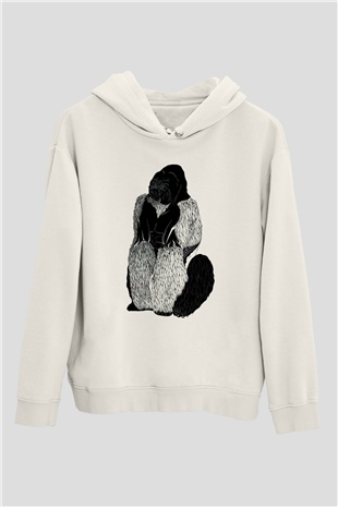 Goril Beyaz Unisex Hoodie