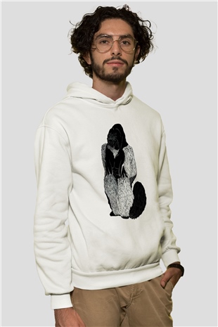 Goril Beyaz Unisex Hoodie