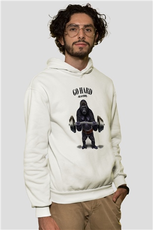Goril Beyaz Unisex Hoodie