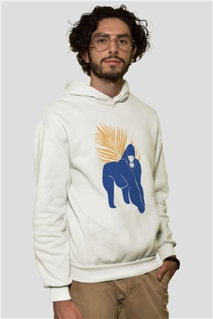 Goril Beyaz Unisex Hoodie