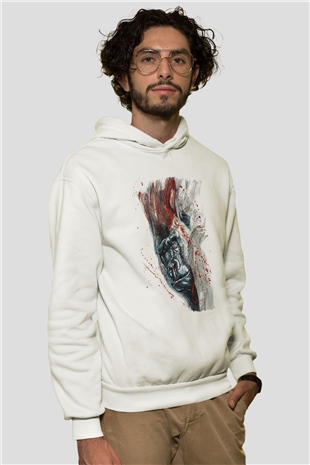 Goril Beyaz Unisex Hoodie
