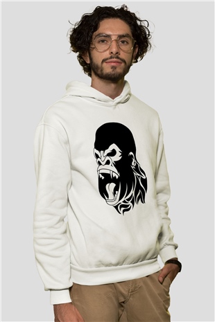 Goril Beyaz Unisex Hoodie