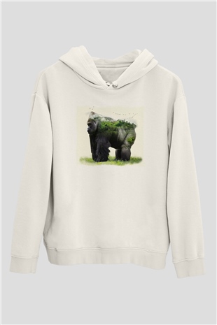 Goril Beyaz Unisex Hoodie
