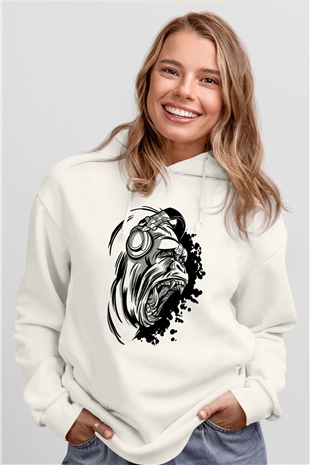 Goril Beyaz Unisex Hoodie