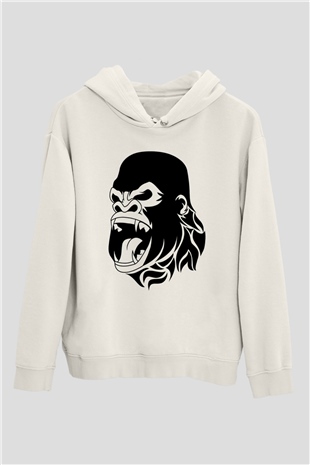 Goril Beyaz Unisex Hoodie