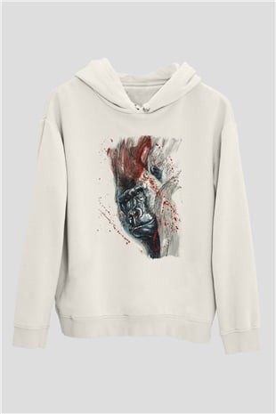Goril Beyaz Unisex Hoodie