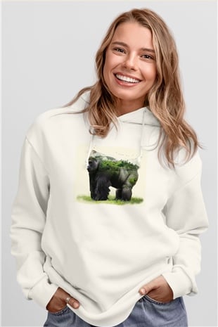 Goril Beyaz Unisex Hoodie