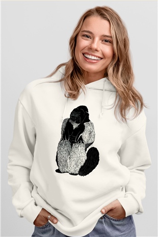 Goril Beyaz Unisex Hoodie