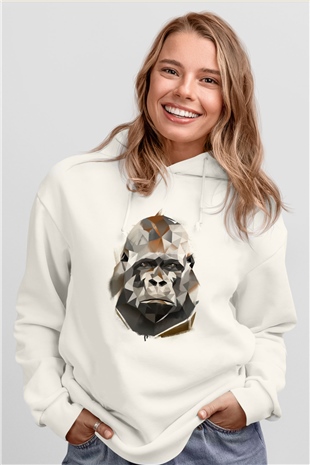 Goril Beyaz Unisex Hoodie