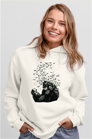 Goril Beyaz Unisex Kapşonlu Sweatshirt