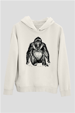 Goril Beyaz Unisex Kapşonlu Sweatshirt