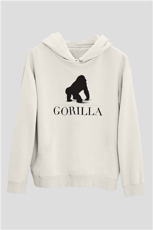 Goril Beyaz Unisex Kapşonlu Sweatshirt