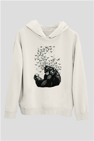 Goril Beyaz Unisex Kapşonlu Sweatshirt