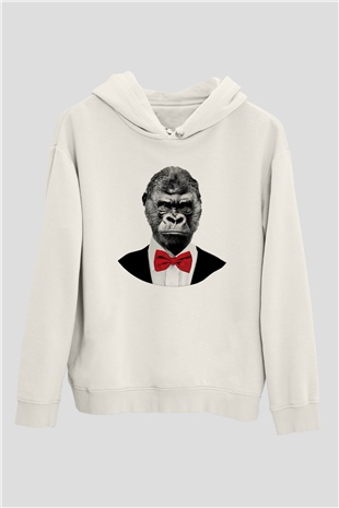 Goril Beyaz Unisex Kapşonlu Sweatshirt