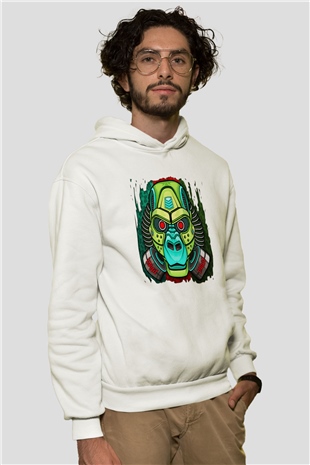 Goril Beyaz Unisex Kapşonlu Sweatshirt