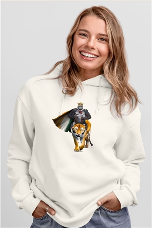 Goril Beyaz Unisex Kapşonlu Sweatshirt
