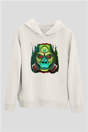 Goril Beyaz Unisex Kapşonlu Sweatshirt