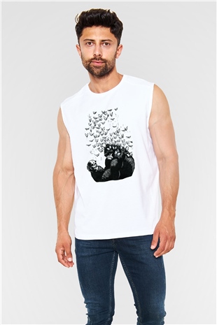 Goril Beyaz Unisex Kolsuz Tişört